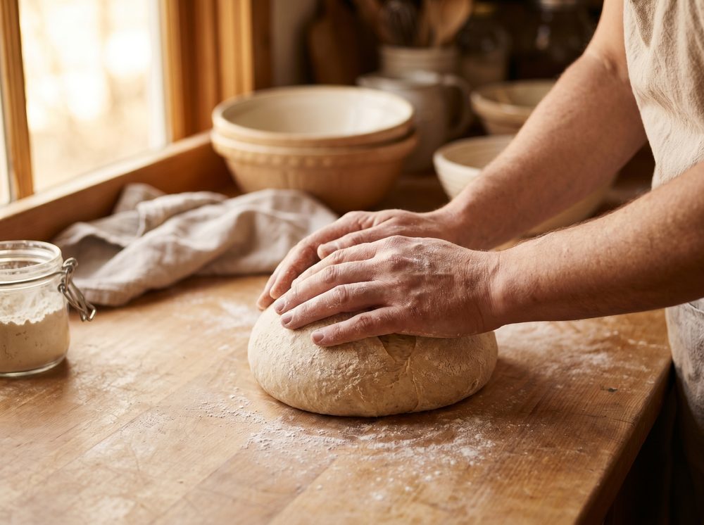 Baker shaping dough by hand