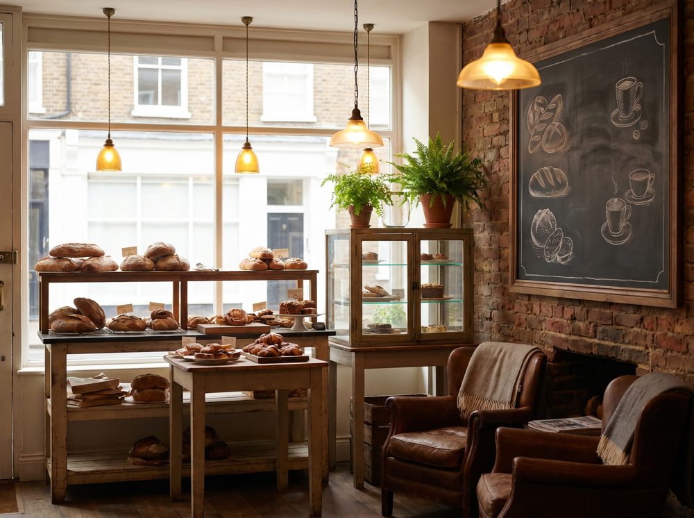 Warm bakery interior